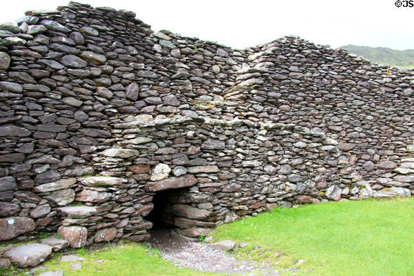Thick walls & passageway into Staigue Fort on Ring of Kerry. Ireland.