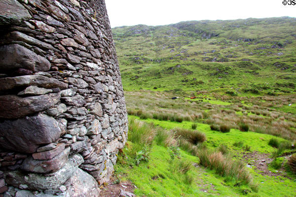 Wall of Staigue Fort in its setting on Ring of Kerry. Ireland.