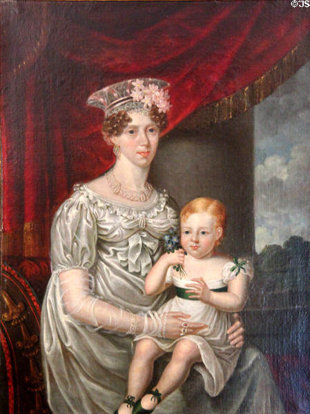 Portrait of Mary O'Connell, wife of Daniel, & their son Daniel (c1817) by John Gubbins in dining room at Derrynane House. Ireland.