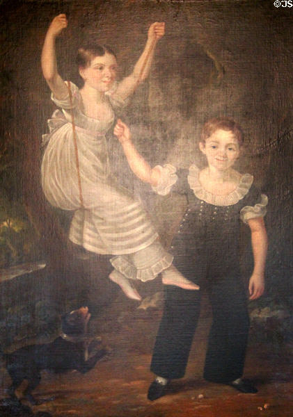 Portrait of Elizabeth 'Betsey' & John O'Connell (c1818), children of Daniel & Mary O'Connell, by John Gubbins in dining room at Derrynane House. Ireland.