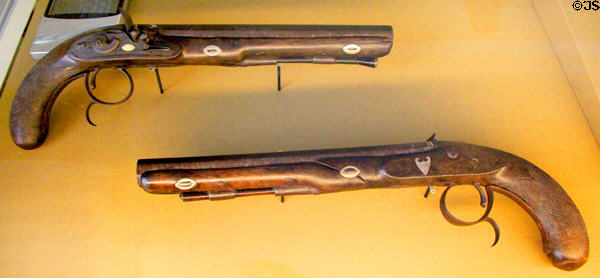 Dueling pistols, of which front one was used by O'Connell, to kill John D'Esterre who had challenged him to a duel (Feb. 1, 1815). Ireland.