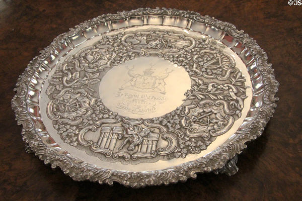 Silver salver presented to O'Connell in 1826 by Catholics of Wexford as an indication of their support during a difficult period in struggle for Catholic Emancipation at Derrynane House. Ireland.