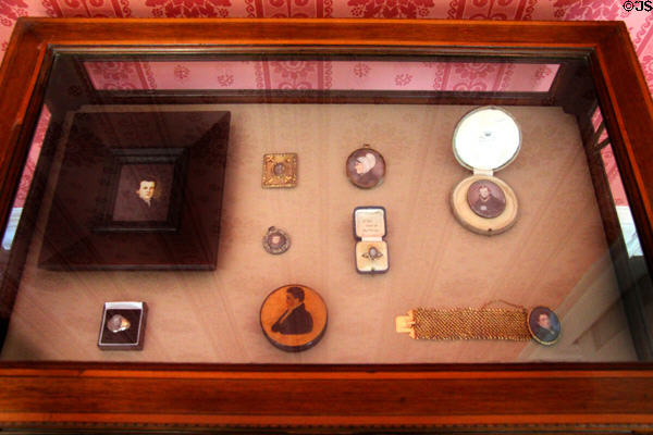 Miniatures display case with images of Daniel O'Connell & his family at Derrynane House. Ireland.