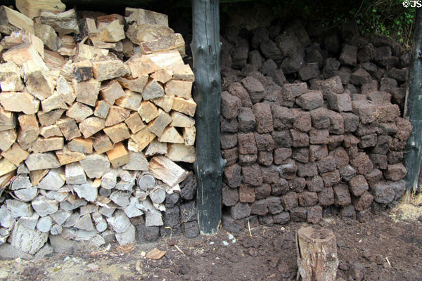 Wood & peat used for heating at Muckross Traditional Farms in Killarney National Park. Killarney, Ireland.