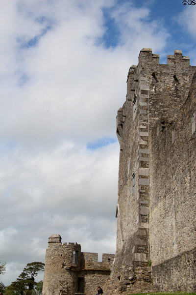 Massive stone walls of Ross Castle in Killarney National Park. Killarney, Ireland.