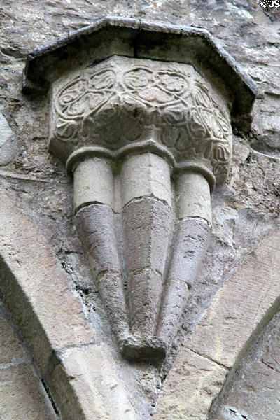 Carved corbel in unusual style Boyle Abbey. Knocknashee, Ireland.