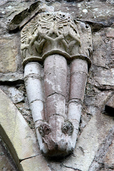 Carved corbel with winged motif at Boyle Abbey. Knocknashee, Ireland.