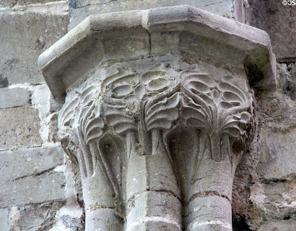 Carved nave corbel with leaf sections at Boyle Abbey. Knocknashee, Ireland.