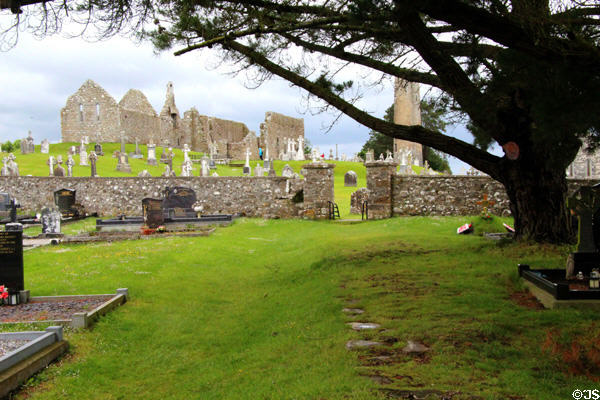View of Clonmacnoise from ancient path which crosses Ireland.