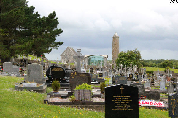 Modern section of cemetery & temple at Clonmacnoise. Ireland.