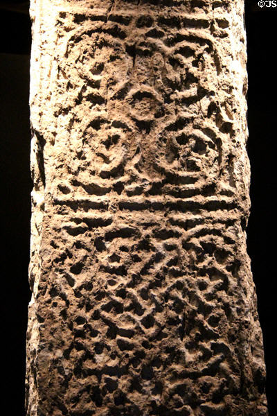 Interlacing detail on North Cross (original) at Clonmacnoise museum. Ireland.