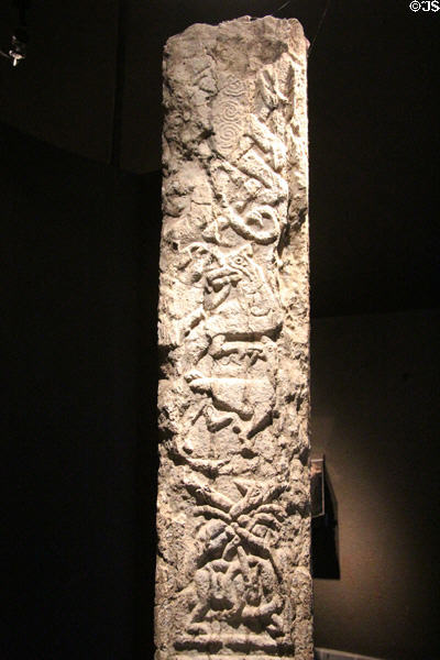 Carving detail on North Cross at Clonmacnoise museum. Ireland.