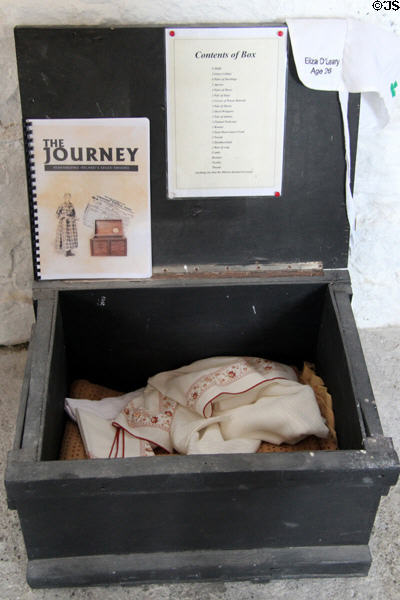Traveling trunk & clothes provided to emigrating resident at Irish Workhouse Centre. Portumna, Ireland.