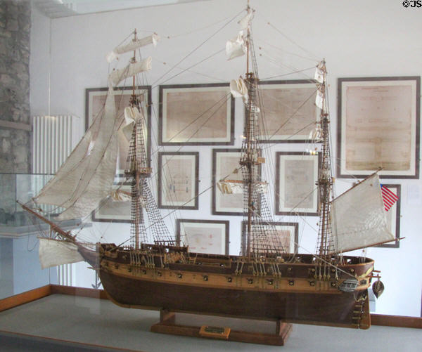 Model of USS Constellation (1798) which US Navy converted to carry food to Ireland during famine of 1840s at Irish National Famine Museum. Vesnoy, Ireland.