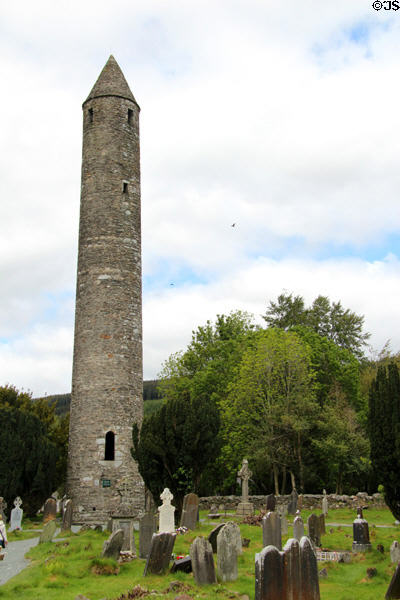 Round tower entrance door (3m above ground for defense) at Glendalough. Ireland.