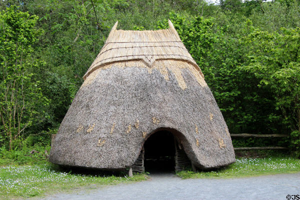 Recreation of Neolithic straw house (6000 BCE) at Irish National Heritage Park. Ireland.