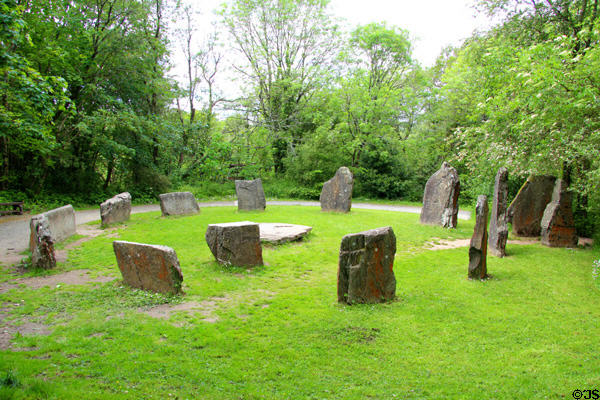 Replica of Megalithic circle of stones at Irish National Heritage Park. Ireland.