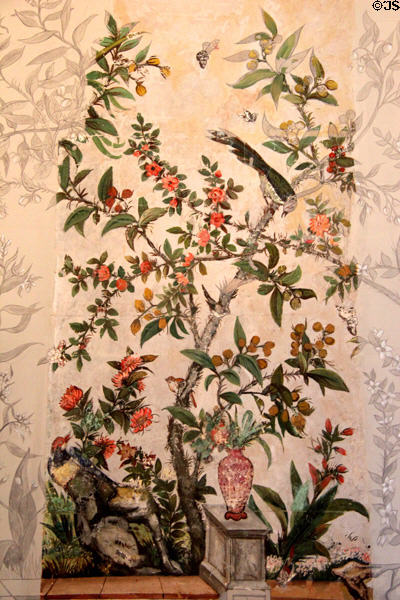 Mural with flowering tree & birds at Kilkenny Castle. Ireland.