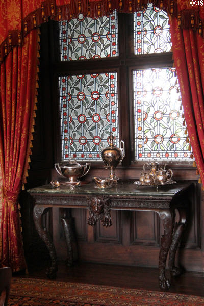 Side table with silver in state dining room at Kilkenny Castle. Ireland.