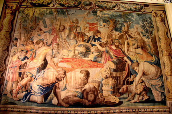 Tapestry showing funeral of Roman consul Decius Mus, who sacrificed himself in battle, at Kilkenny Castle. Ireland.