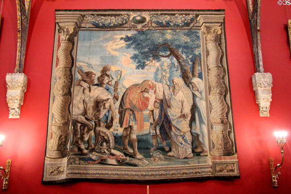 Tapestry showing consecration of Roman consul Decius Mus by high priest Marcus Valerius at Kilkenny Castle. Ireland.