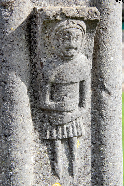 Cloister enclosure carving of Medieval figure between double columns at Jerpoint Abbey. Ireland.
