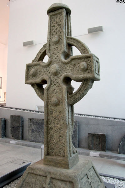 Plaster replica (1906) of south high cross (800s) from Ahenny in County Tipperary at Medieval Mile Museum. Kilkenny, Ireland.