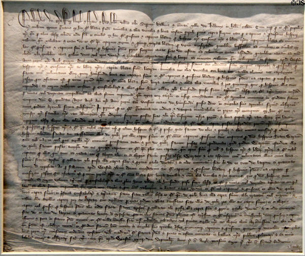 Parchment charter (1352) by Edward III given to Kilkenny at Medieval Mile Museum. Kilkenny, Ireland.