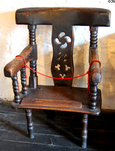 Contoured great chair with turned legs at Rothe House. Kilkenny, Ireland.