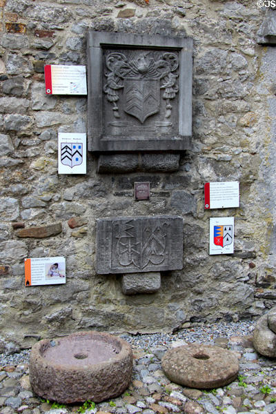 Armorial & grinding stones at Rothe House. Kilkenny, Ireland.