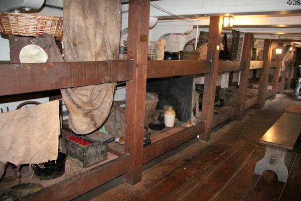 Bunks for emigrant families below deck at Dunbrody Famine Ship. New Ross, Ireland.