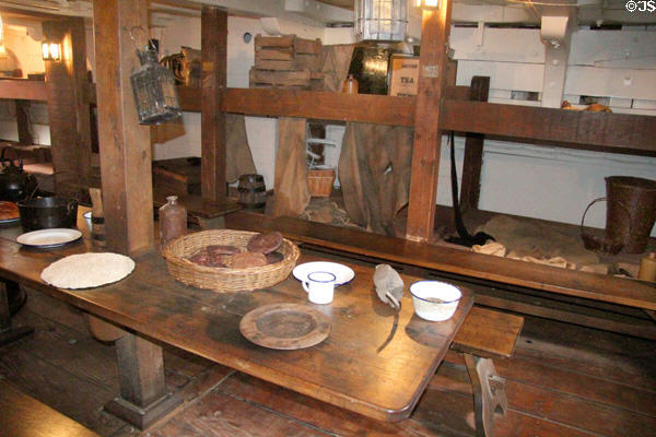 Table & benches below deck at Dunbrody Famine Ship. New Ross, Ireland.