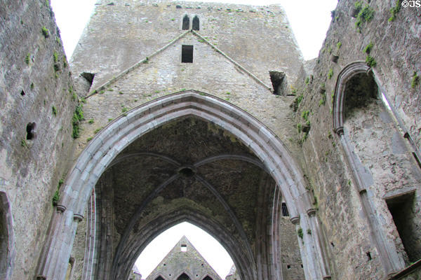 Ruins of cathedral central tower (14thC) at Rock of Cashel. Cashel, Ireland.