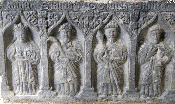 Detail of tomb carved with saints (16thC) in cathedral at Rock of Cashel. Cashel, Ireland.