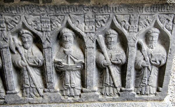 Detail of tomb (16thC) carved with saints in cathedral at Rock of Cashel. Cashel, Ireland.