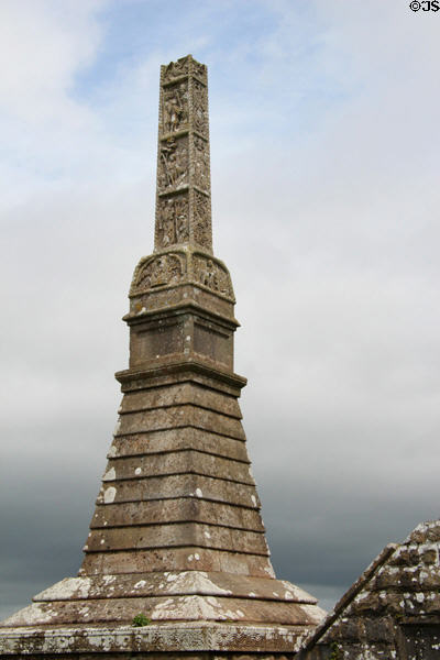 Spire monument with liturgical & Celtic knot carvings at Rock of Cashel. Cashel, Ireland.