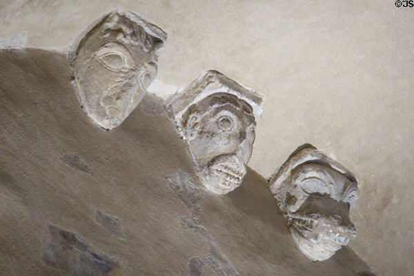 Carved corbel heads (12thC) in Cormac's Chapel at Rock of Cashel. Cashel, Ireland.