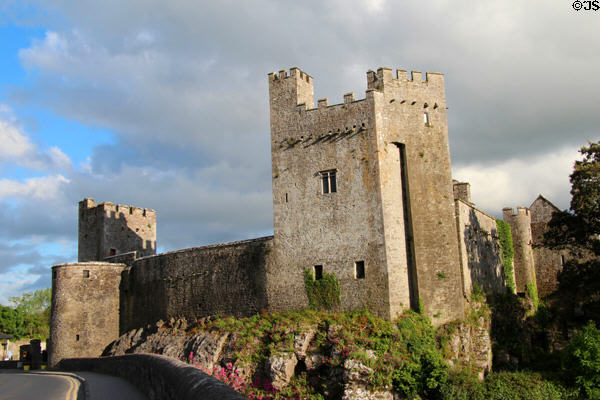 Northern wall & two corner towers Cahir Castle (13thC). Cahir, Ireland.