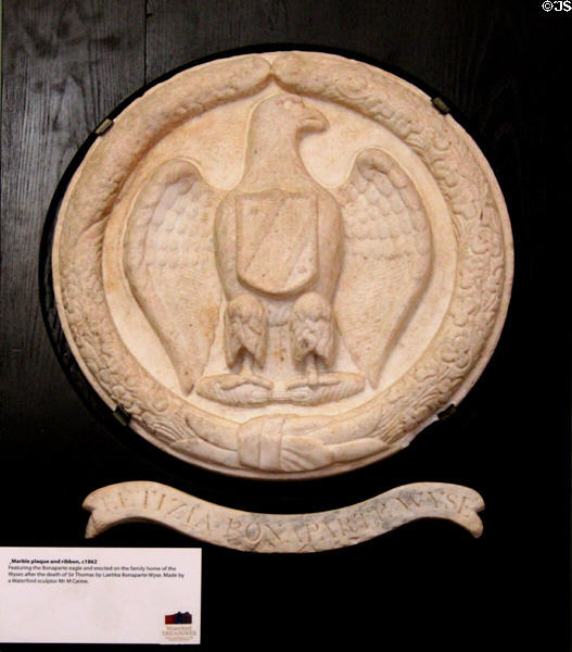 Marble plaque with Bonaparte eagle by sculptor M. Carew of Waterford at Bishop's Palace. Waterford, Ireland.