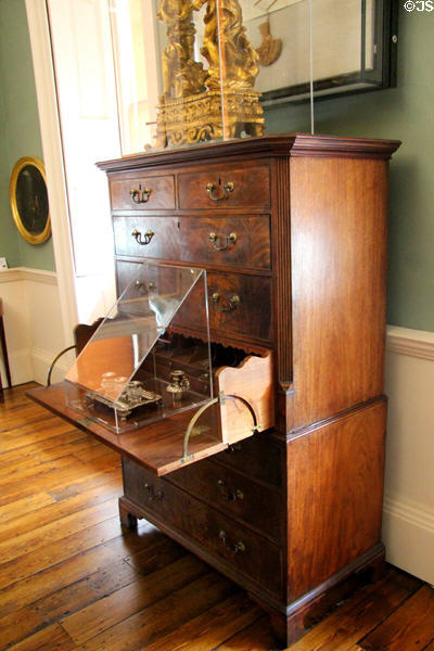 Chest of drawers with slide out writing desk at Bishop's Palace. Waterford, Ireland.
