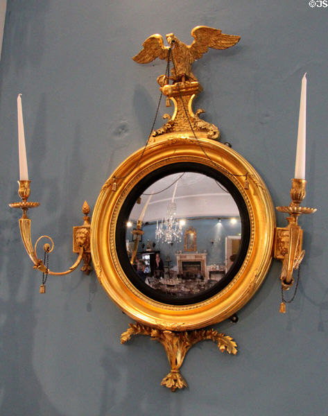 Convex mirror with candles & eagle at Bishop's Palace. Waterford, Ireland.