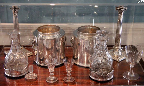 Silver & glass serving pieces at Bishop's Palace. Waterford, Ireland.