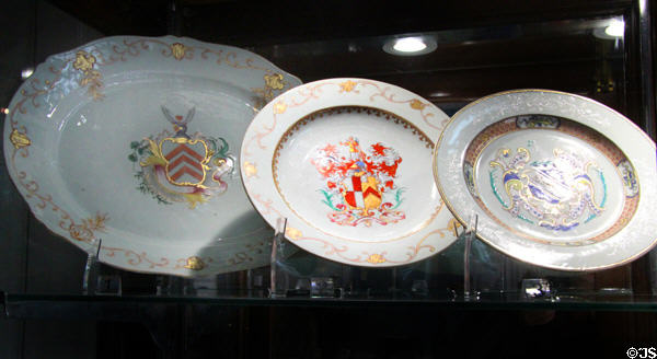 Porcelain plates (1730-50) made in China with crests of. Irish merchants at Bishop's Palace. Waterford, Ireland.