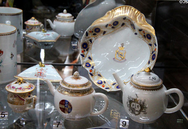 Porcelain dishes (1740-1810) made in China with crests of. Irish families at Bishop's Palace. Waterford, Ireland.
