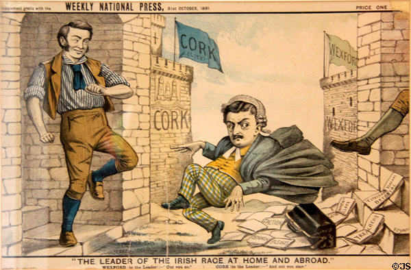 Graphic from Weekly Nation Press (Oct. 1891) showing John Redmond, who lost Cork bye-election having resigned his seat for Wexford to contest it, at Bishop's Palace. Waterford, Ireland.