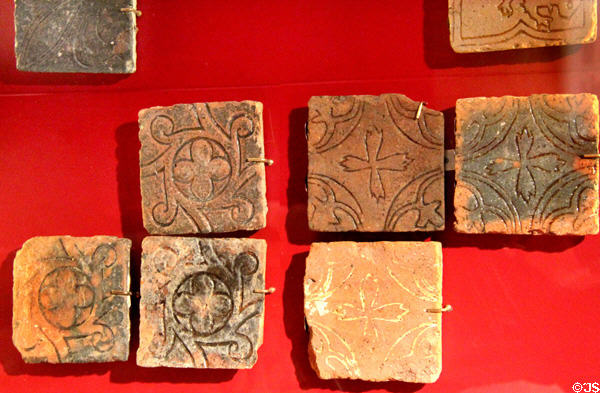 Medieval church ceramic floor tiles (13th-15thC) from Waterford at Museum of Treasures. Waterford, Ireland.