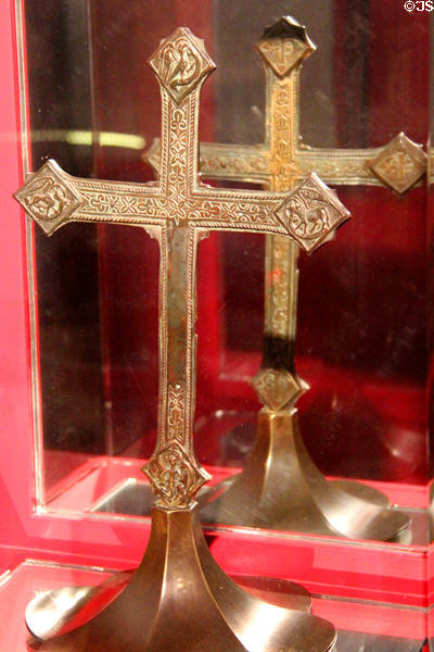 Waterford altar cross (c1450) with symbols of four Evangelists at Museum of Treasures. Waterford, Ireland.