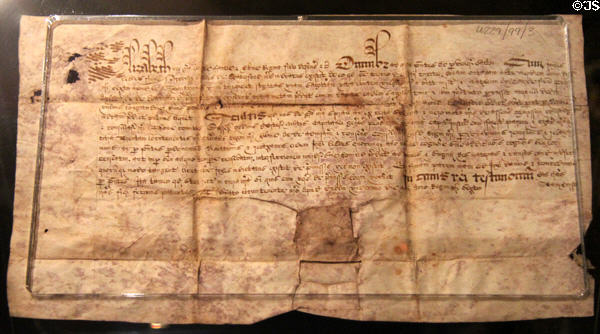 Medieval parchment charter at Museum of Treasures. Waterford, Ireland.