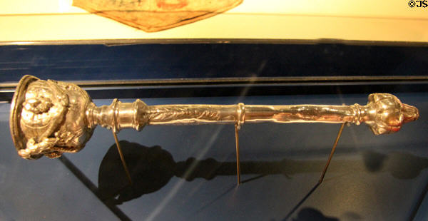 Silver mace taken by Waterford when it defeated rival port New Ross in 1518 at Museum of Treasures. Waterford, Ireland.