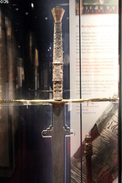 Bearing sword (1536) given by Henry VIII to mayor of Waterford at Museum of Treasures. Waterford, Ireland.